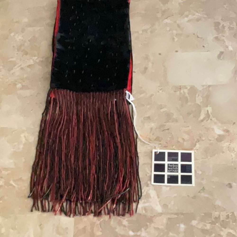 HELEN WELSH Black & Red Beaded Fringed Scarf